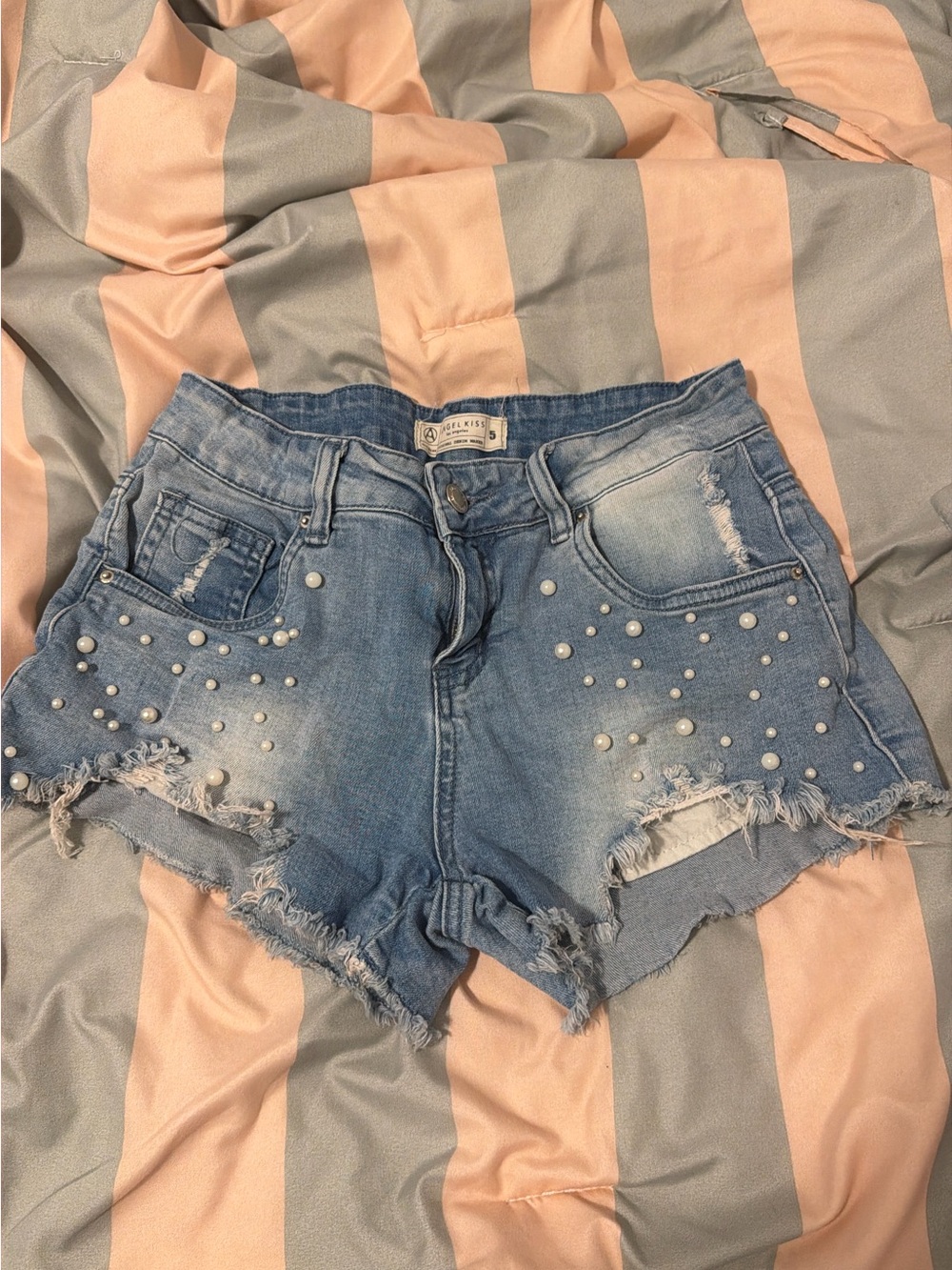 Mossimo Supply Co. Light Blue Distressed Denim Shorts with Pearl Studs